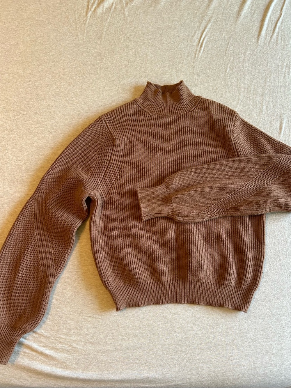 Zara Ribbed Mock Neck Sweater - Brown